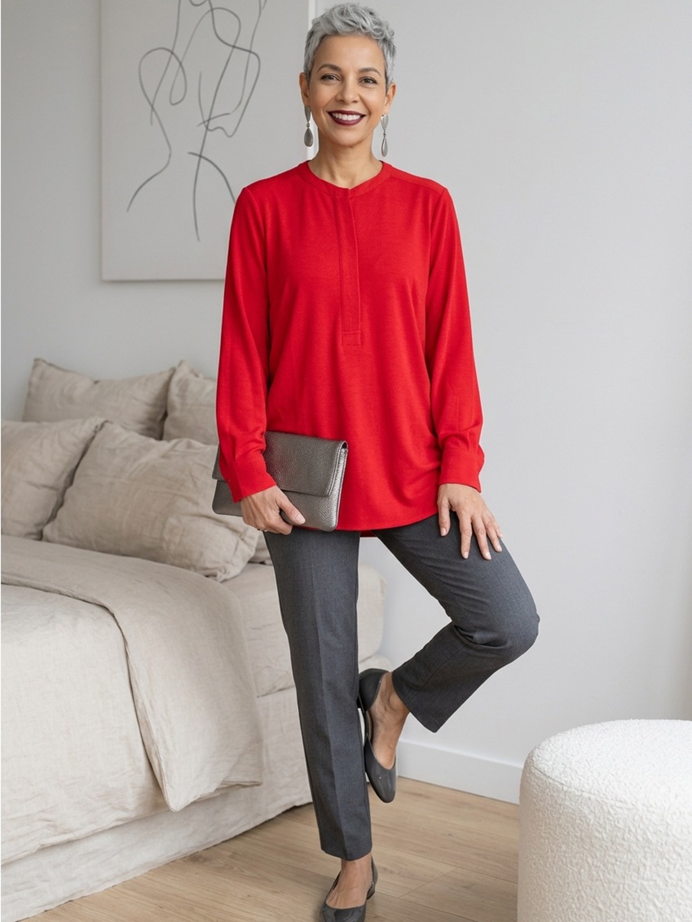 Hilary Radley Bold Red Long-Sleeve Crew Top